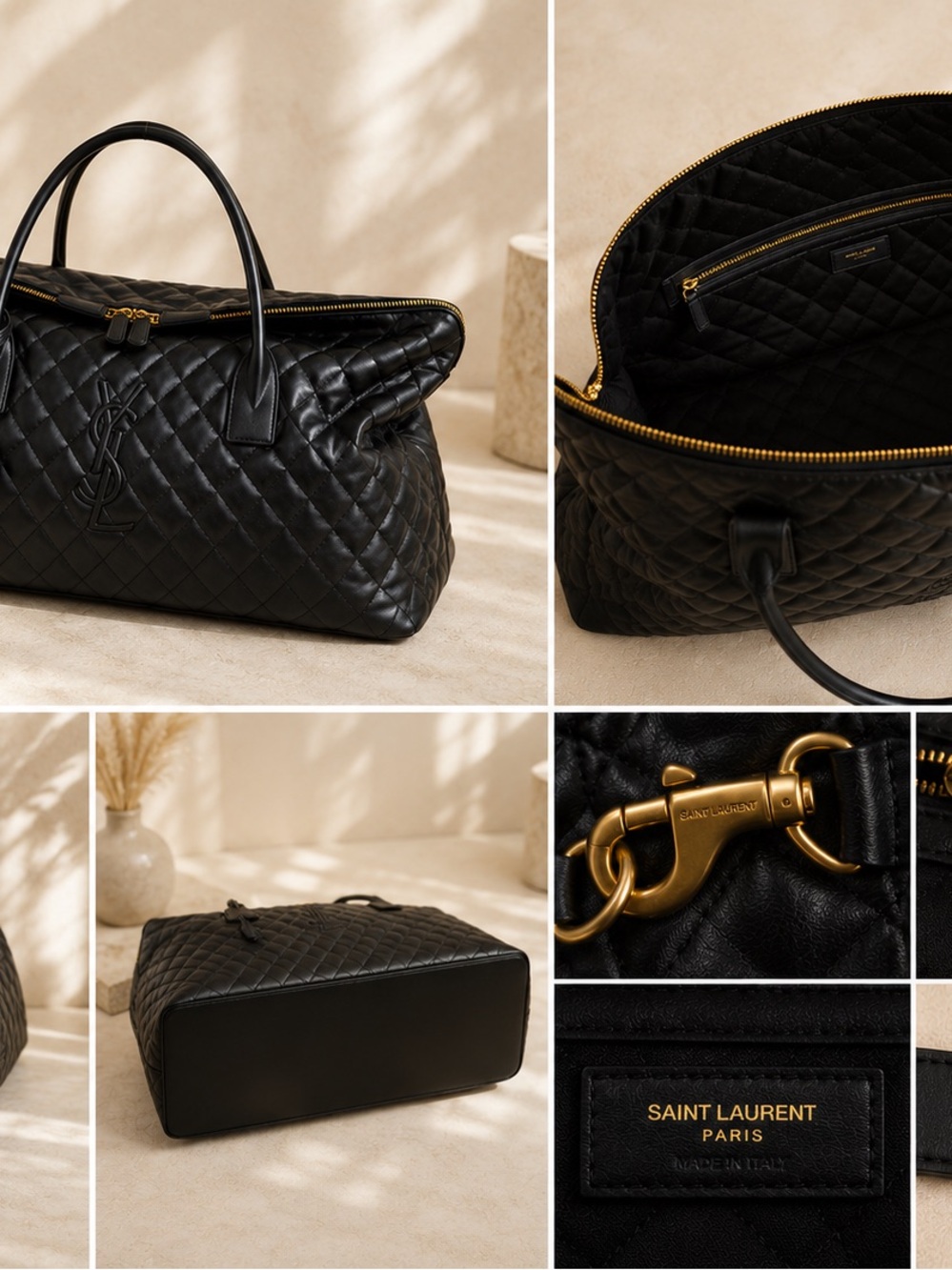 Saint Laurent Black Quilted Leather Tote with Gold Hardware - Picture 10 of 10